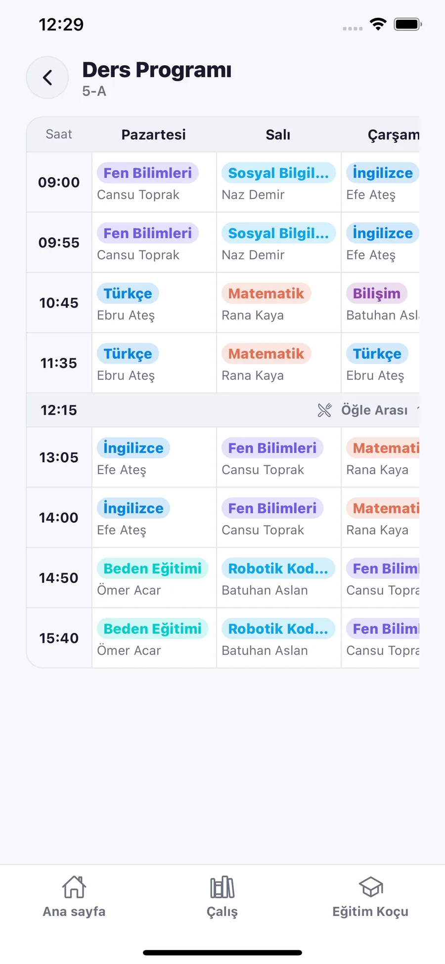 Ders programı — öğretmen