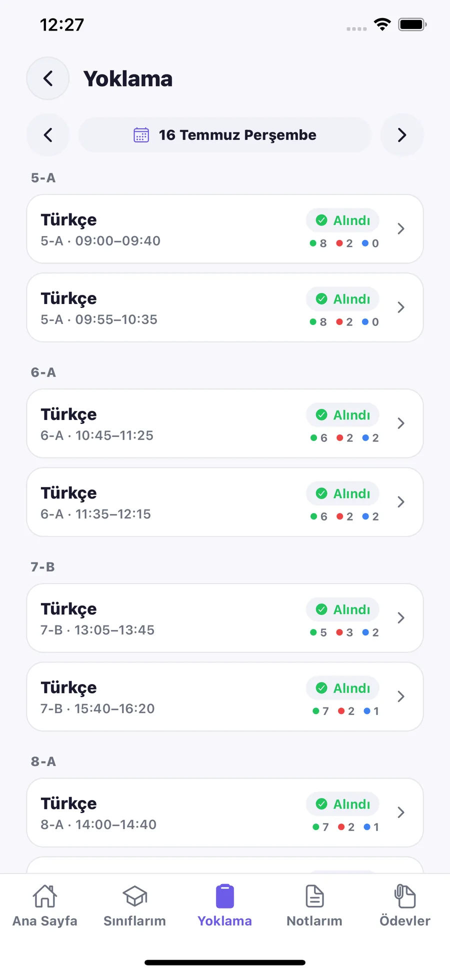 Yoklamalar — günün dersleri