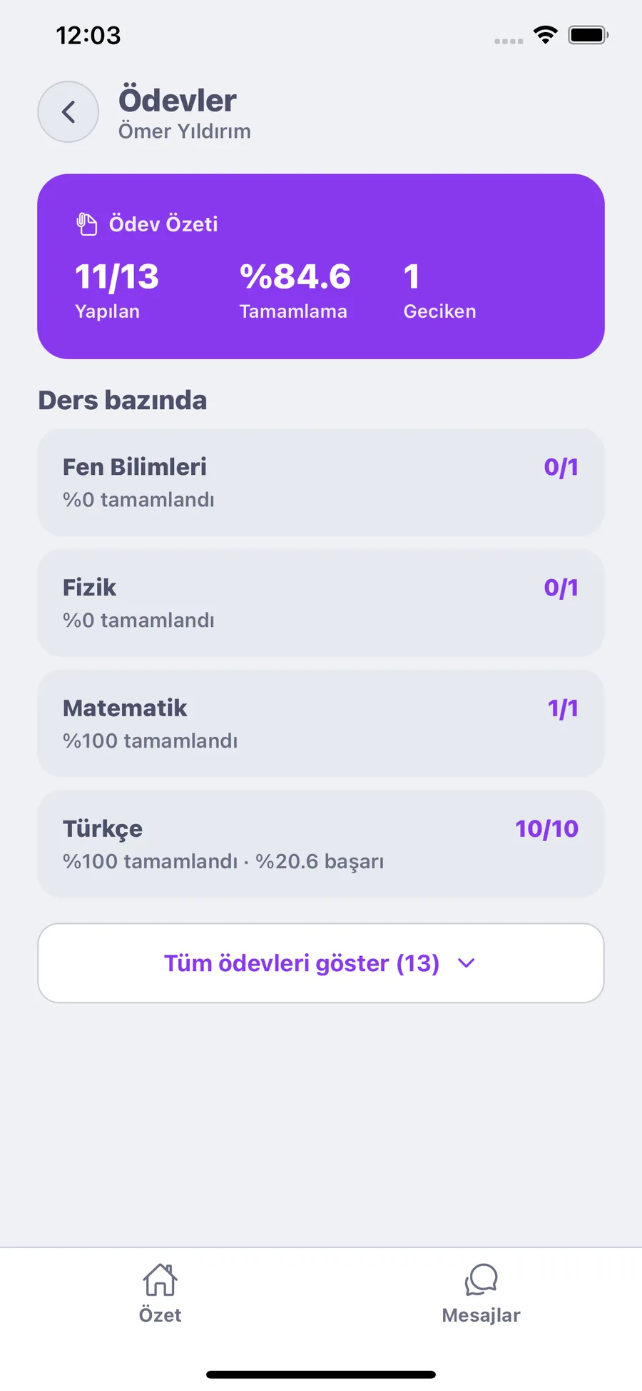 Ödevler — tamamlama ve gecikme